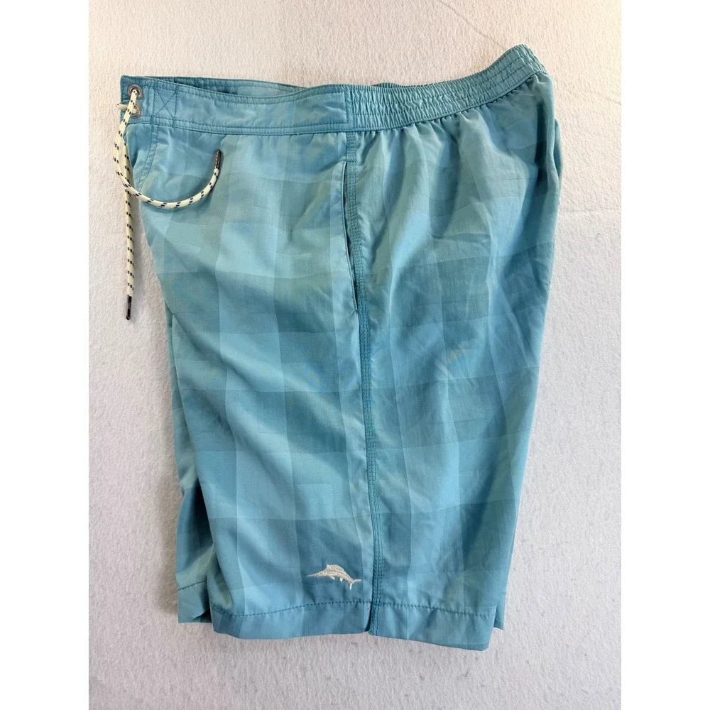 Tommy Bahama Mens Blue Tonal Checkered Cargo Swim Trunks Board Shorts Sz M